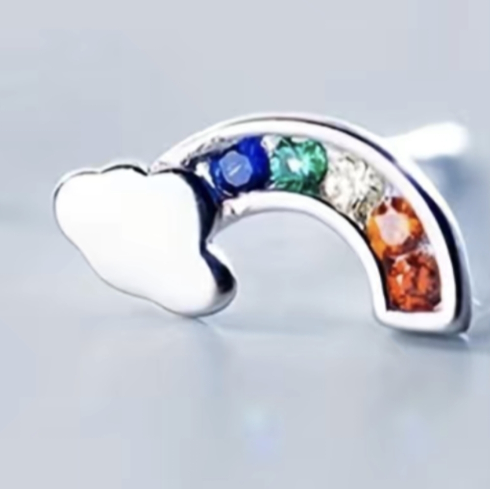 🌈Earrings--Tiny Rainbow & Cloud Design + Colorful Zircon gems